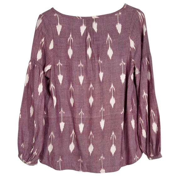 FAHERTY Women's Patterned Boho Peasant V-Neck Blouse Small - Picture 7 of 8